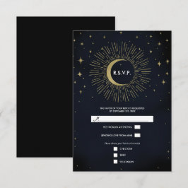 Gold Stars Night Celestial Sunburst Moon RSVP Kaartje