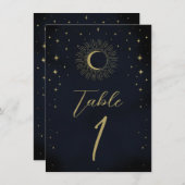 Gold Stars Night Celestial Sunburst Tafelnummer (Voorkant / Achterkant)