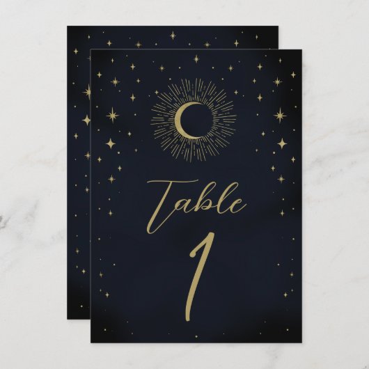 Gold Stars Night Celestial Sunburst Tafelnummer (Voorkant / Achterkant)