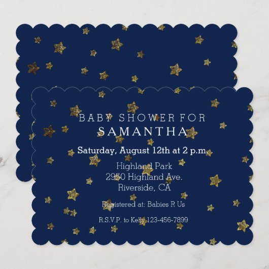 Gold Stars Night Sky Baby shower Kaart (Voorkant / Achterkant)