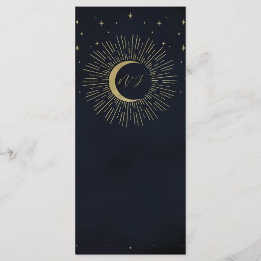 Gold Stars Night Sunburst Moon Wedding Menu (Achterkant)