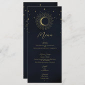 Gold Stars Night Sunburst Moon Wedding Menu (Voorkant / Achterkant)
