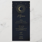 Gold Stars Night Sunburst Moon Wedding Menu (Voorkant)