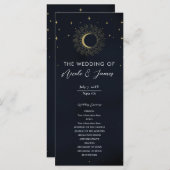 Gold Stars Night Sunburst Moon Wedding Program Menu (Voorkant / Achterkant)