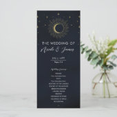 Gold Stars Night Sunburst Moon Wedding Program Menu (Staand voorkant)