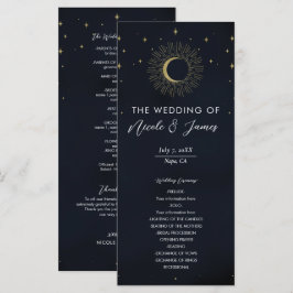 Gold Stars Night Sunburst Moon Wedding Program Menu