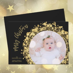 Gold Stars op Black Merry-kerstfoto Feestdagenkaart