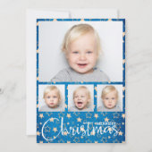 Gold Stars op Blue Multiple Photo met kerstmis Feestdagenkaart (Voorkant)