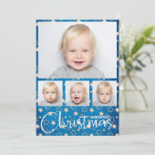 Gold Stars op Blue Multiple Photo met kerstmis Feestdagenkaart (Staand voorkant)