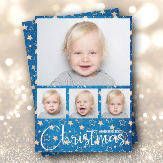 Gold Stars op Blue Multiple Photo met kerstmis Feestdagenkaart