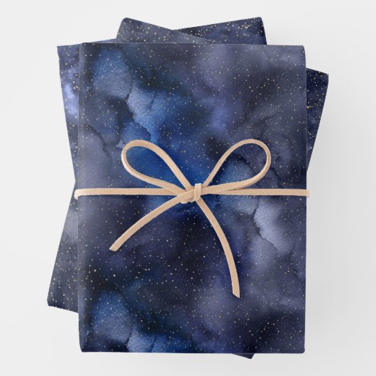 Gold Stars op papierblad met marineslot Night Sky Inpakpapier Vel (In situ)
