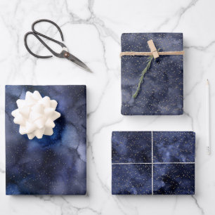 Gold Stars op papierblad met marineslot Night Sky Inpakpapier Vel