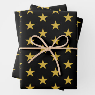 Gold Stars op zwart Inpakpapier Vel