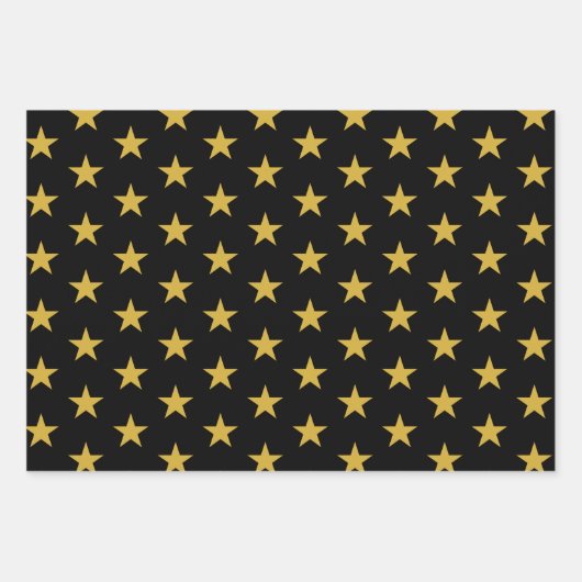 Gold Stars op zwart Inpakpapier Vel (Voorkant)
