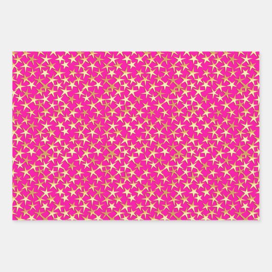 Gold Stars op zwart, warm roze en chocolade bruin Inpakpapier Vel (Voorkant 2)