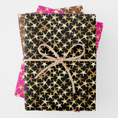 Gold Stars op zwart, warm roze en chocolade bruin Inpakpapier Vel (In situ)