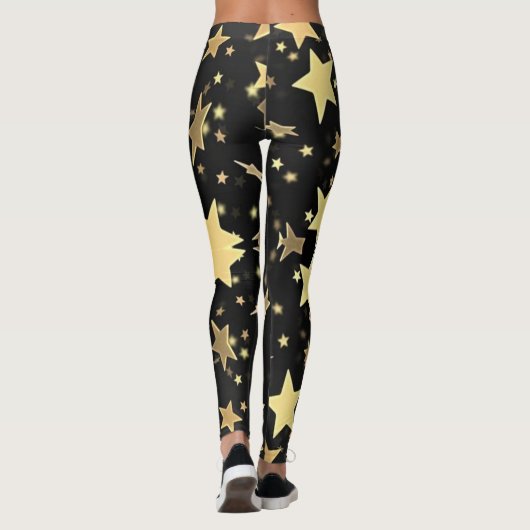 Gold Stars op zwarte achtergrond Leggings (Achterkant)