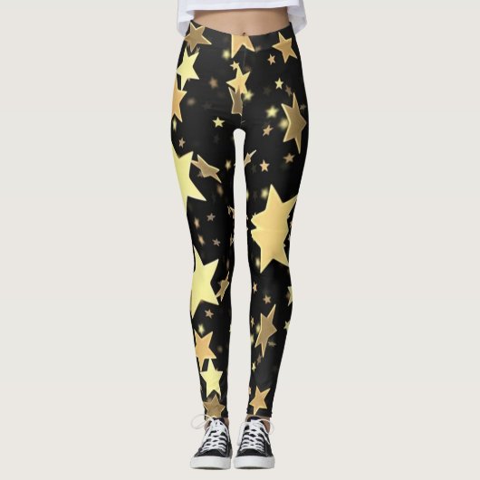 Gold Stars op zwarte achtergrond Leggings (Voorkant)