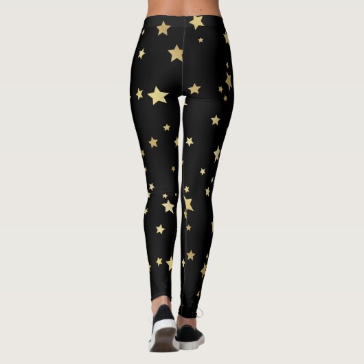 Gold Stars op zwarte achtergrond Leggings (Achterkant)