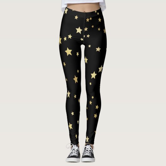 Gold Stars op zwarte achtergrond Leggings (Voorkant)