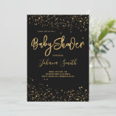 Gold Stars over zwarte Baby shower Kaart (Staand voorkant)