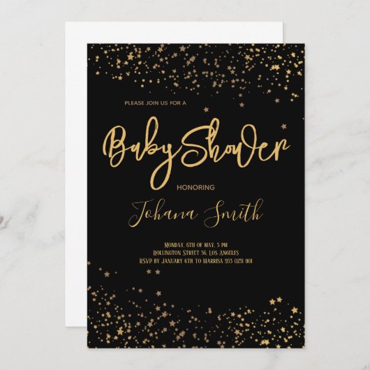 Gold Stars over zwarte Baby shower Kaart (Voorkant / Achterkant)