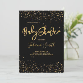 Gold Stars over zwarte Baby shower Kaart