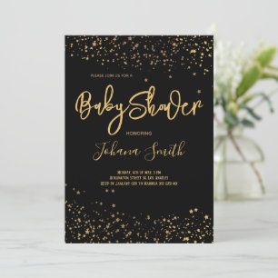 Gold Stars over zwarte Baby shower Kaart