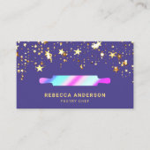 Gold Stars Paarse Rolling Pin Pastry Chef Bakkerij Visitekaartje (Voorkant)