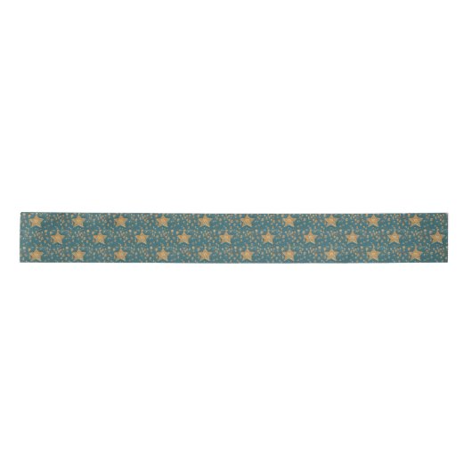 Gold Stars Patroon op Blue Night Sky Elegant Satijnen Lint (Voorkant)