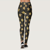 Gold Stars Pattern Black Leggings Womens (Achterkant)