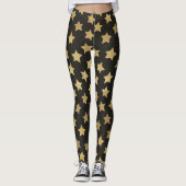 Gold Stars Pattern Black Leggings Womens (Voorkant)