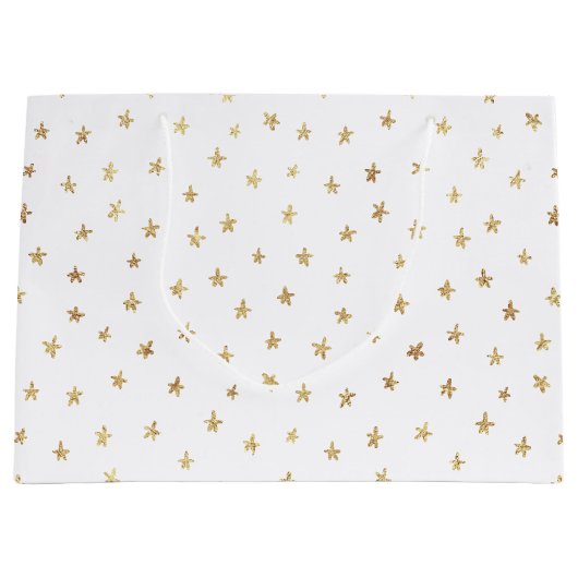 Gold Stars Pattern White Groot Cadeauzakje (Voorkant)