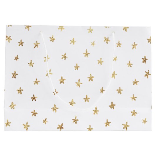 Gold Stars Pattern White Groot Cadeauzakje (Achterkant)