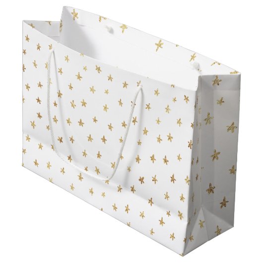 Gold Stars Pattern White Groot Cadeauzakje (Voorkant Gekanteld)