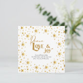 Gold Stars Peace Love en Joy Simple Elegant Feestdagenkaart (Staand voorkant)