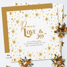 Gold Stars Peace Love en Joy Simple Elegant