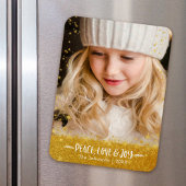 Gold Stars "Peace Love Joy" Custom Holiday Photo Magneet