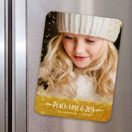 Gold Stars "Peace Love Joy" Custom Holiday Photo Magneet