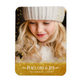 Gold Stars "Peace Love Joy" Custom Holiday Photo Magneet (Verticaal)