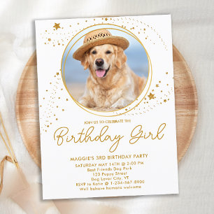 Gold Stars Persoonlijke foto van Pet Birthday Uitnodiging Briefkaart