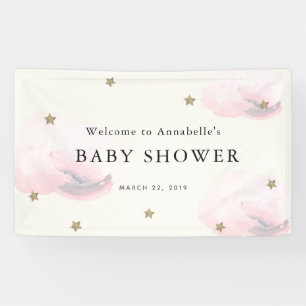 Gold Stars & Pink Clouds Baby shower Banner