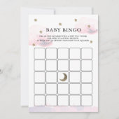 Gold Stars Pink Clouds Baby shower Bingo Game Kaar Kaart (Voorkant)