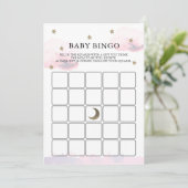 Gold Stars Pink Clouds Baby shower Bingo Game Kaar Kaart (Staand voorkant)