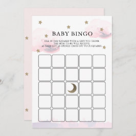 Gold Stars Pink Clouds Baby shower Bingo Game Kaar Kaart