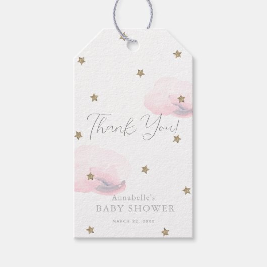 Gold Stars & Pink Clouds Baby shower Dank u Cadeaulabel (Voorkant)