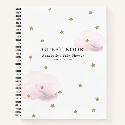 Gold Stars & Pink Clouds Baby shower Gastenboek Notitieboek (Voorkant)