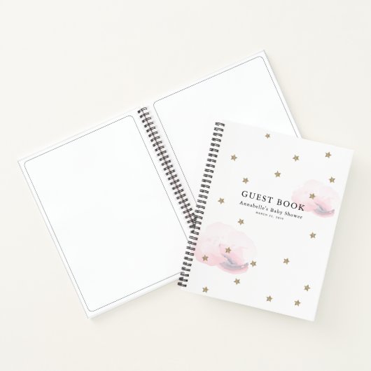 Gold Stars & Pink Clouds Baby shower Gastenboek Notitieboek (Binnen)