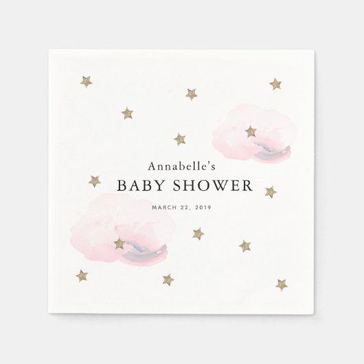 Gold Stars & Pink Clouds Baby shower papier Servet (Voorkant)