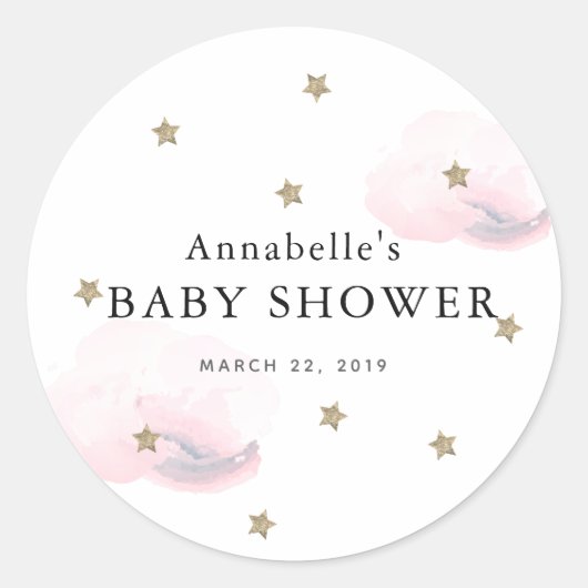 Gold Stars & Pink Clouds Baby shower Sticker (Voorkant)